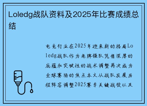Loledg战队资料及2025年比赛成绩总结