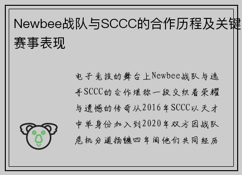 Newbee战队与SCCC的合作历程及关键赛事表现